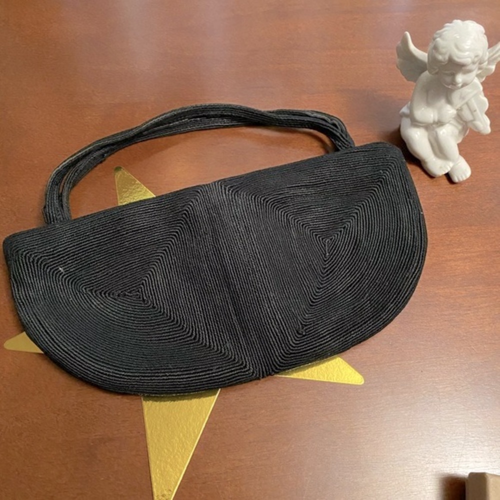 Vintage antique gorgeous silk crepe sculpted baguette bag Lovely chic black bag